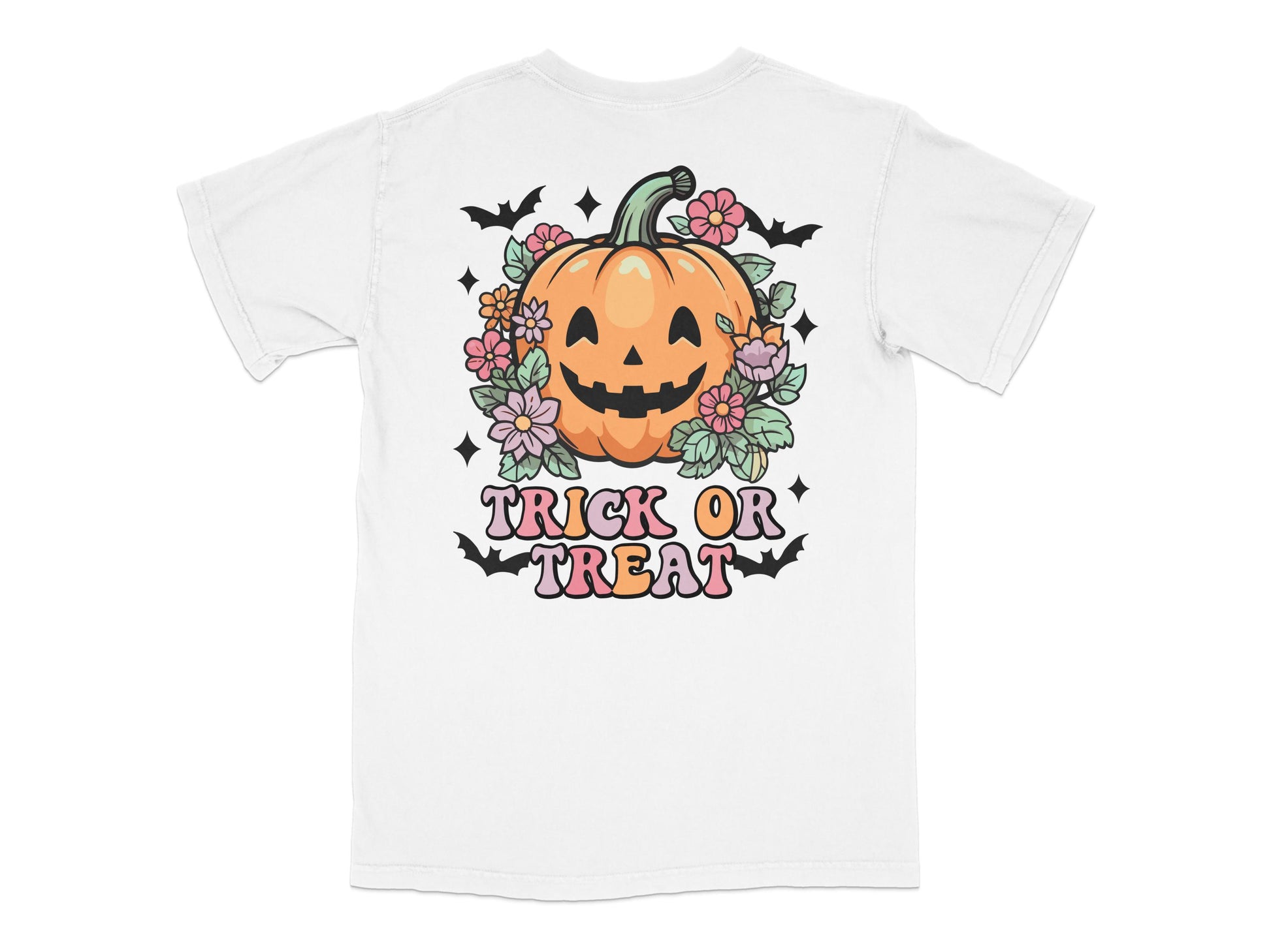 Halloween Pumpkin T-Shirt, Trick or Treat Floral Graphic Tee, Cute Fall Shirt for Women and Men