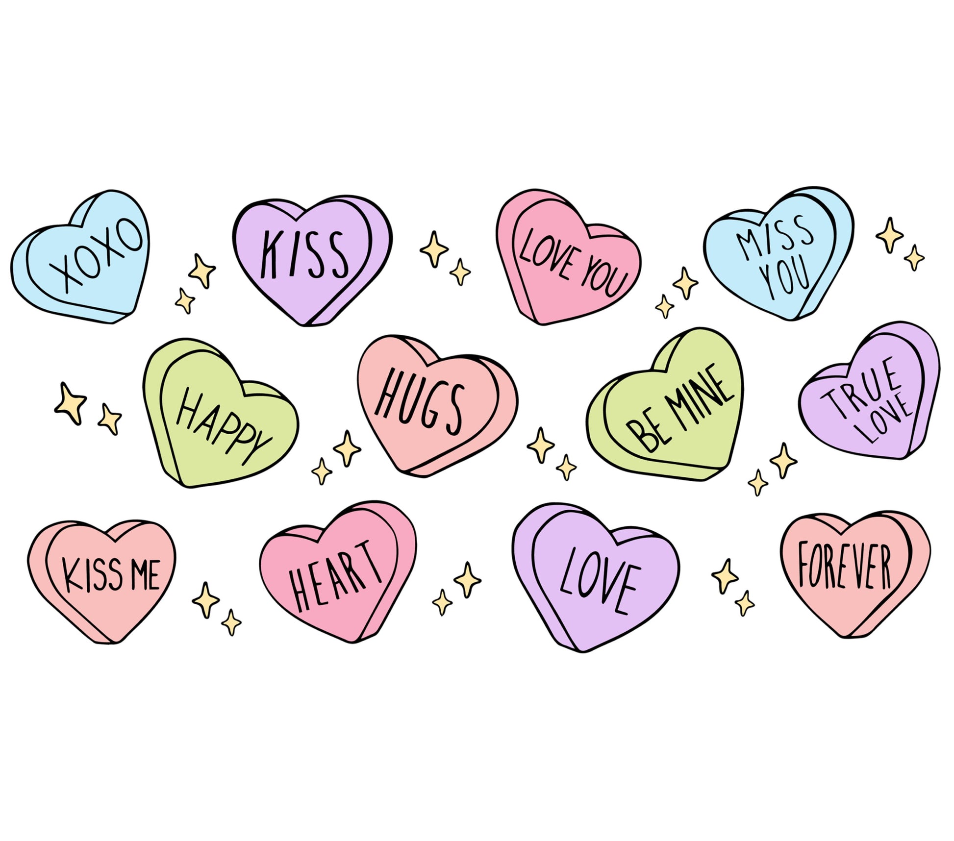 Colorful Heart Stickers with Love Messages, Valentines Day Decor, Kiss, Hug, XOXO, Forever, True Love