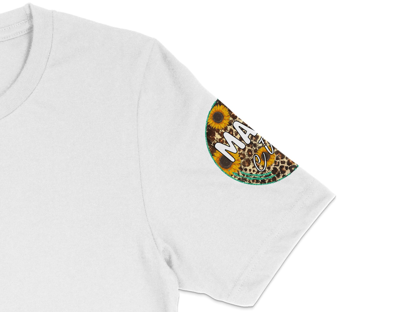 Women's White T-Shirt with Sunflower Print and Customizable Text, Casual Summer Top