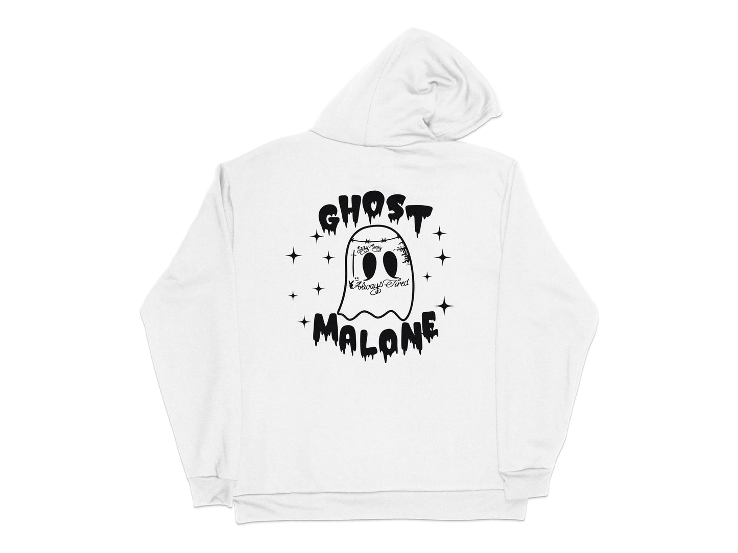 Ghost Malone White Hoodie, Spooky Cute Graphic Pullover, Casual Streetwear, Unisex Fall Fashion Hooded Sweatshirt