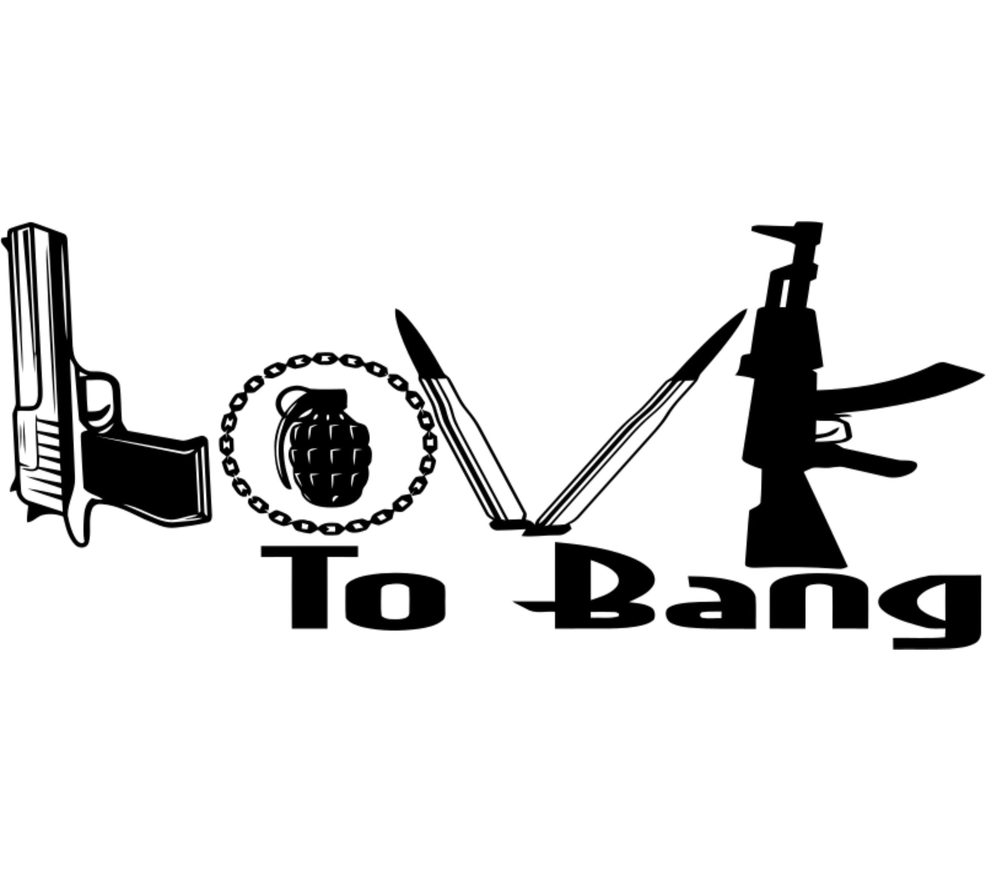 Novelty Graphic T-Shirt 'Love To Bang' Gun and Grenade Vector Art Design