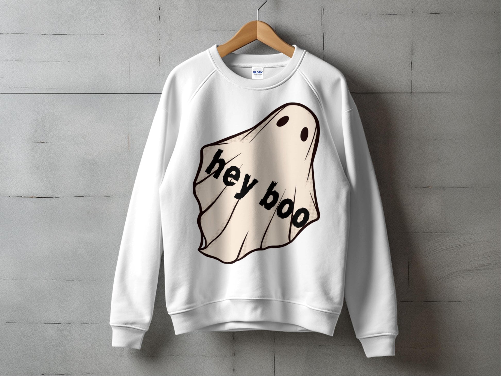 Hey Boo Ghost Sweatshirt, Cute Halloween Crewneck, Spooky White Pullover, Fall Fashion Apparel for All Ages