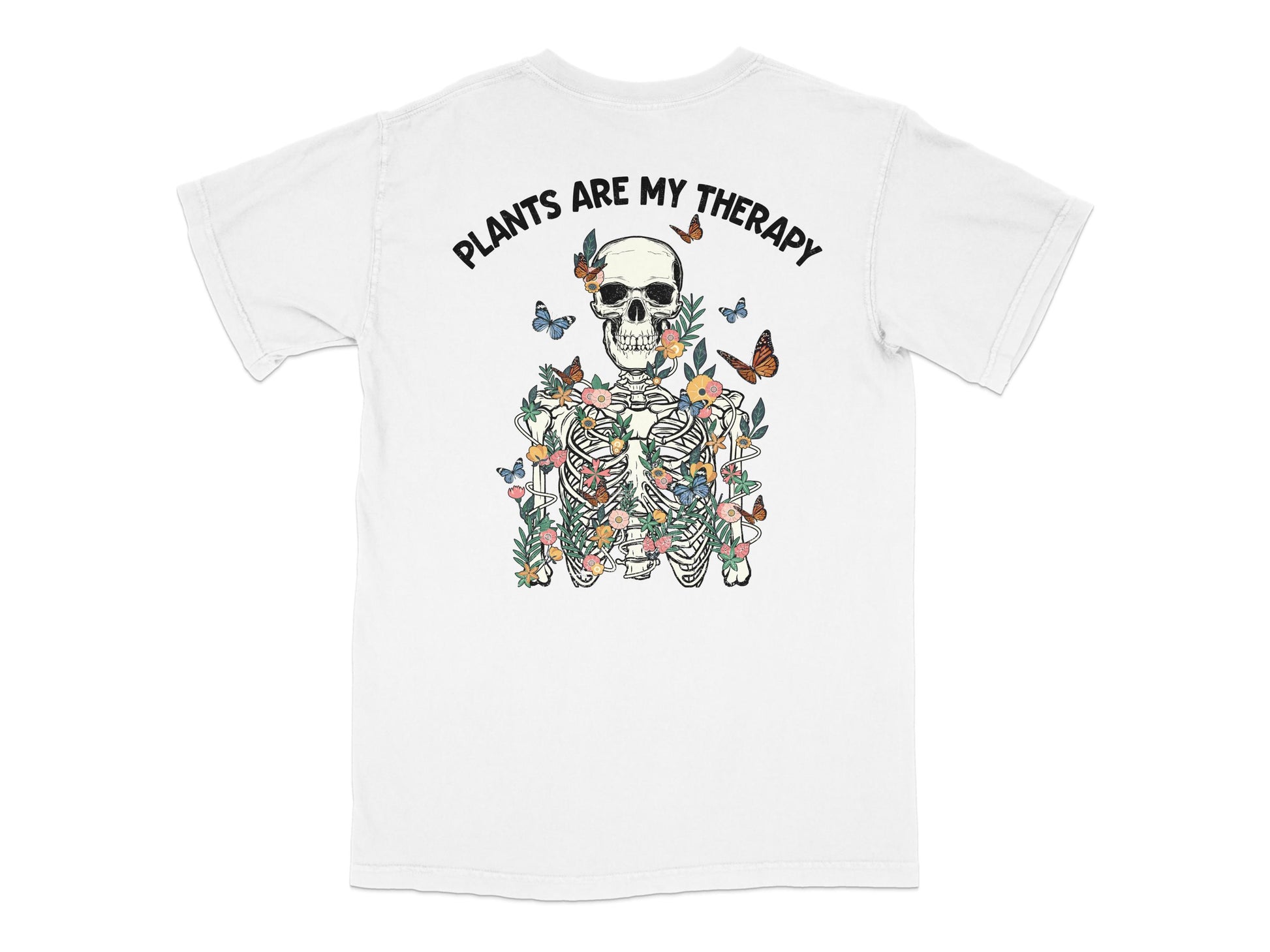 Plants Are My Therapy Skull T-Shirt, Botanical Graphic Tee, Nature Lover Gift, Unique Floral Skull Print Shirt, Unisex Cotton Top