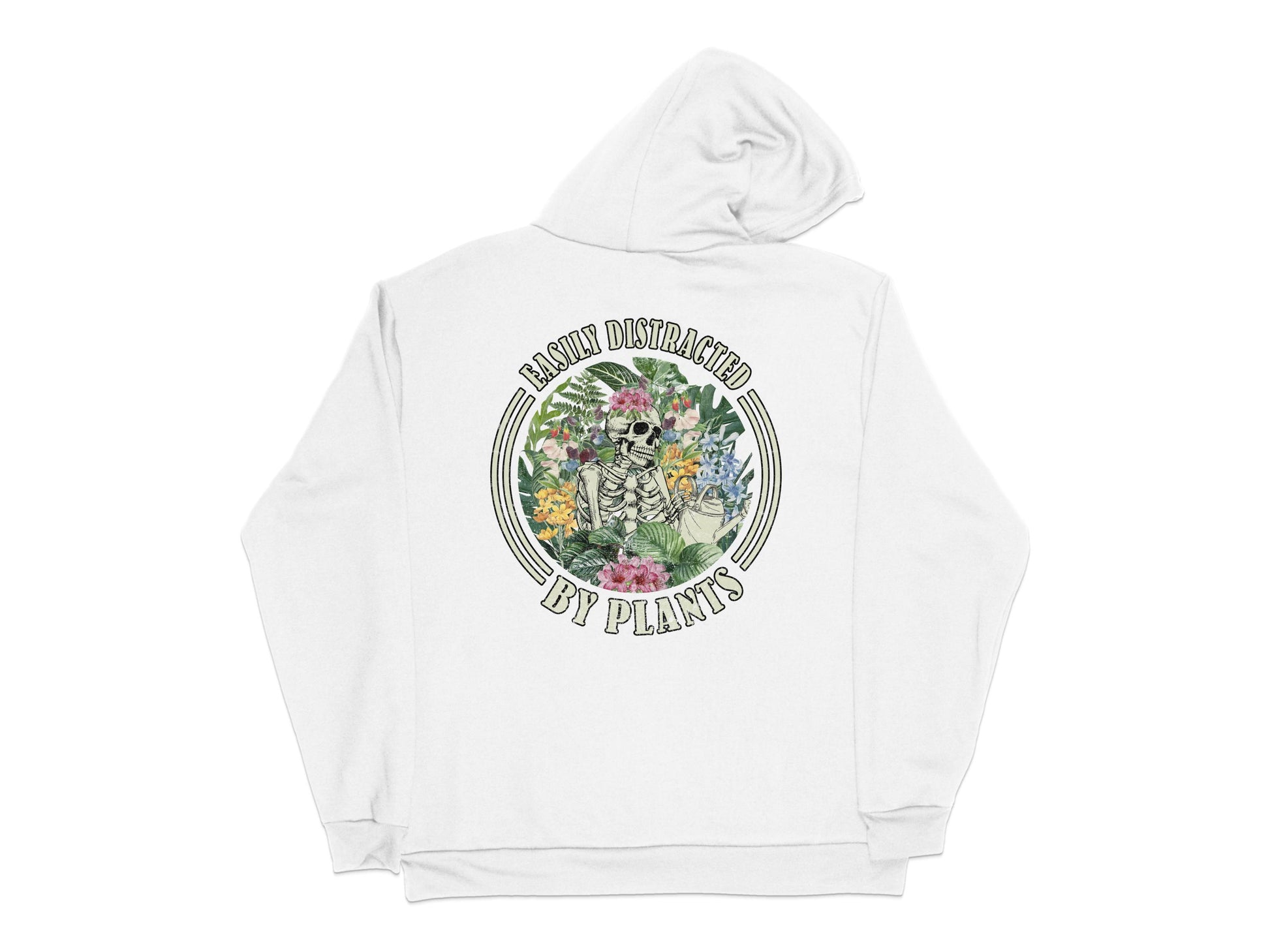 'Easily Distracted by Plants' Hoodie, Botanical Garden Print, Unisex White Sweatshirt, Floral Casual Wear