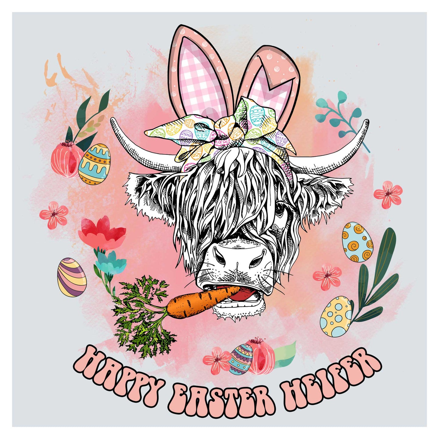 a cow wearing bunny ears and a carrot in its mouth