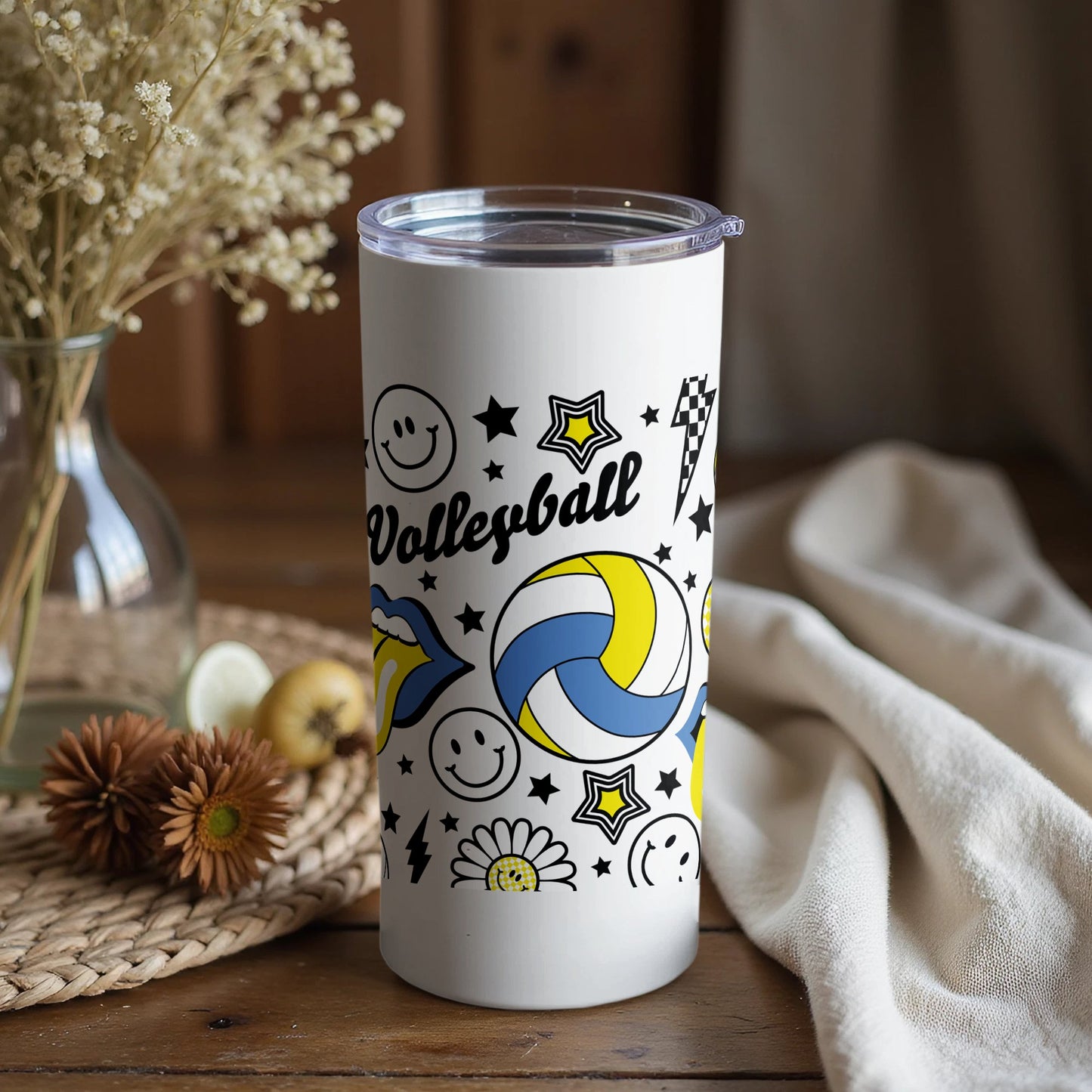 Volleyball Themed Tumbler, Insulated Travel Cup, Sports Drinkware, Stainless Steel Mug, Gift for Volleyball Lovers