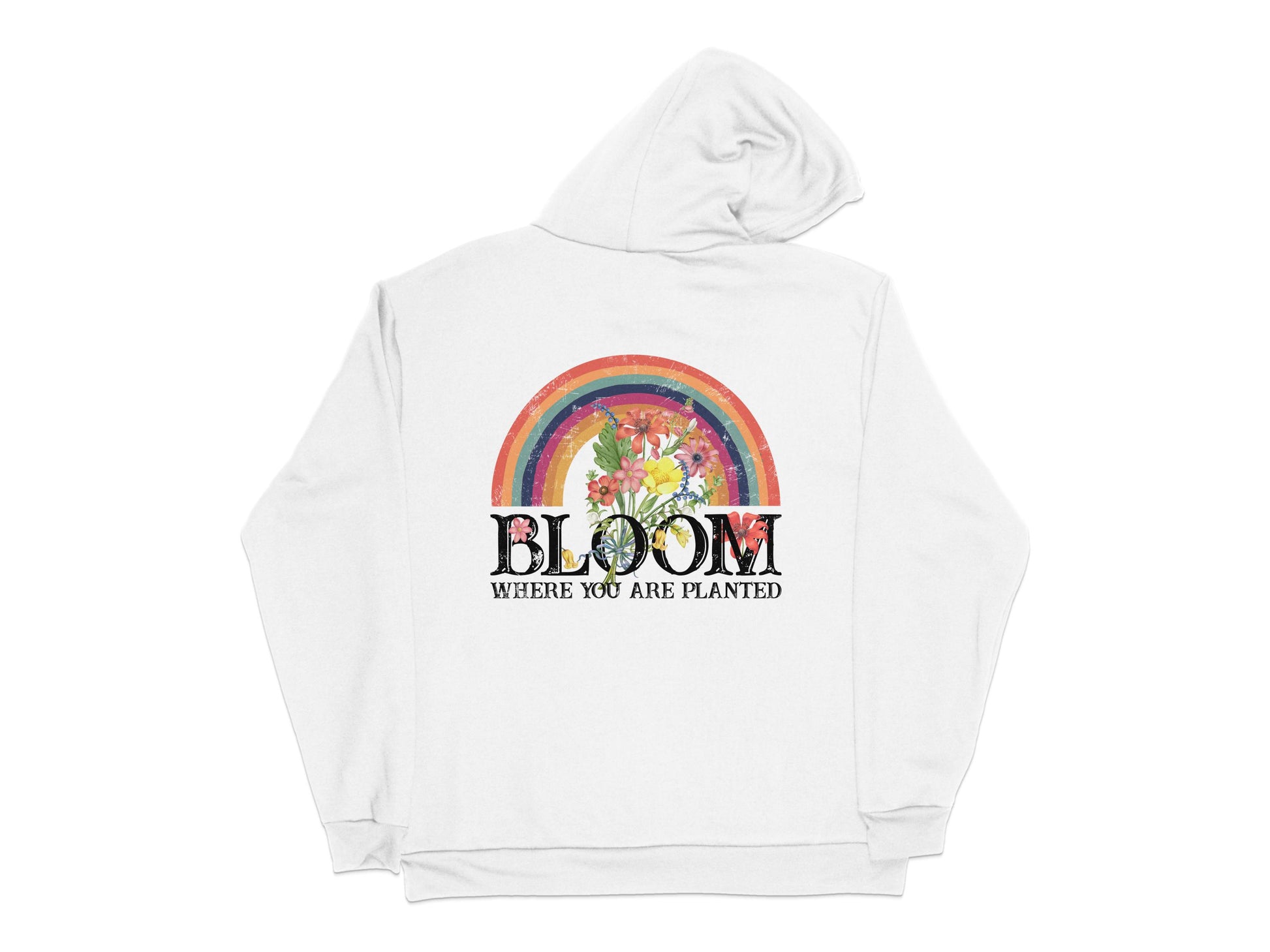 Bloom Where You Are Planted Rainbow Graphic Hoodie, Floral Design Unisex Sweatshirt, Casual Comfortable Pullover