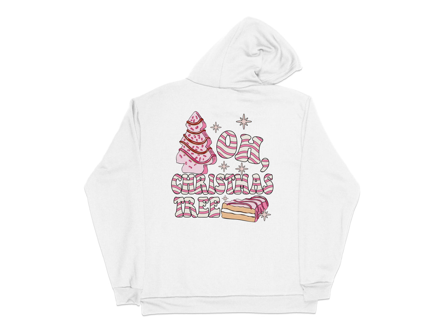 Festive Christmas Art Hoodie, Pink Holiday Graphics, Cozy Winter Sweatshirt, Unique Xmas Apparel