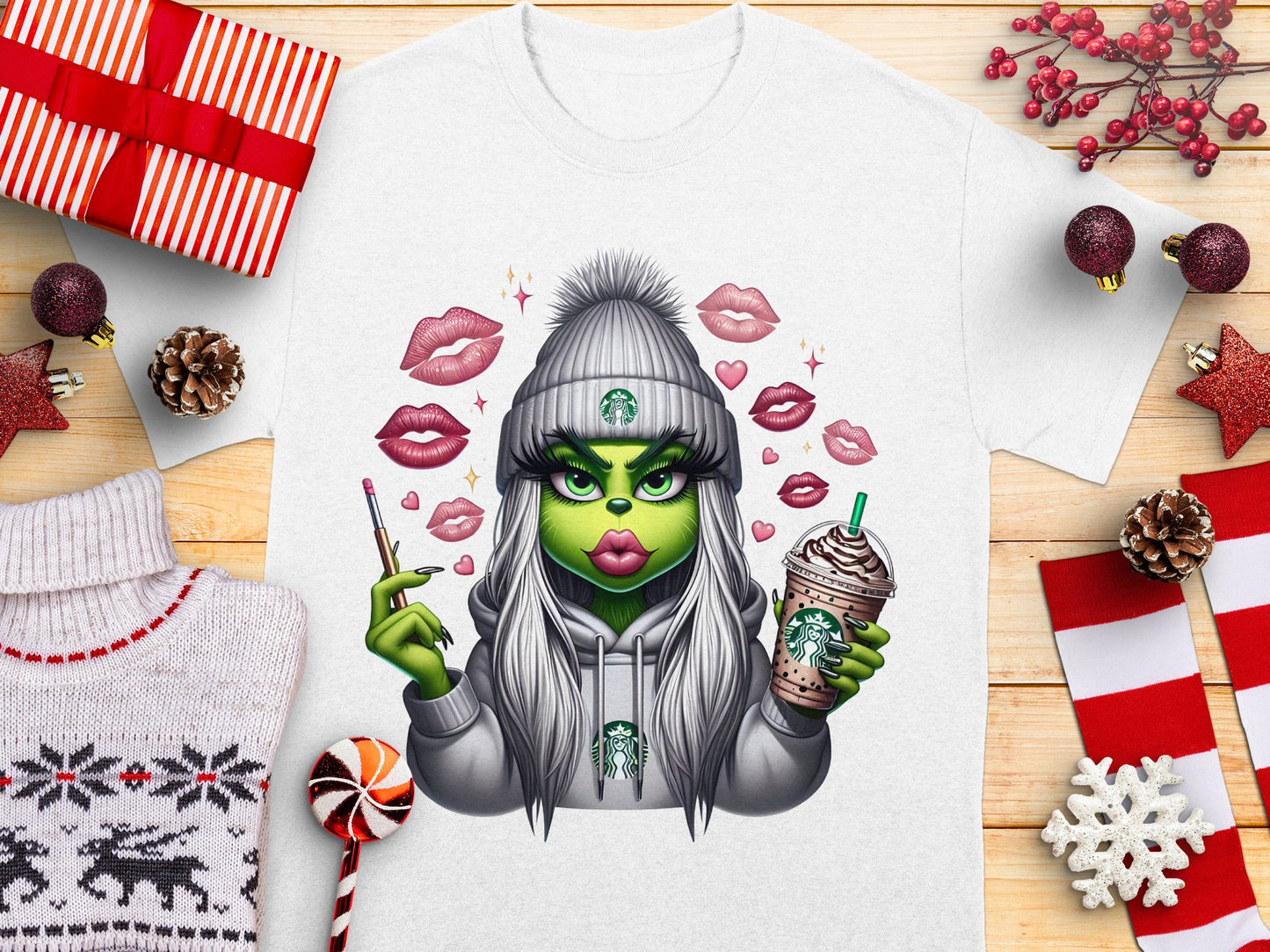 Women's Holiday T-Shirt, Grinch Face Graphic Tee, Christmas Casual Top, Festive Winter Apparel, Unique Gift Idea
