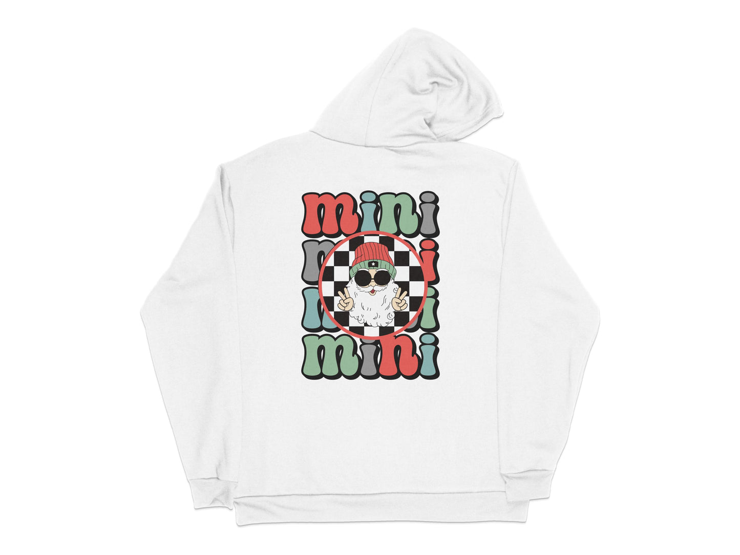White Hoodie with Colorful Mini Cooper Graphic, Vintage Car Design, Unisex Fashion Sweatshirt