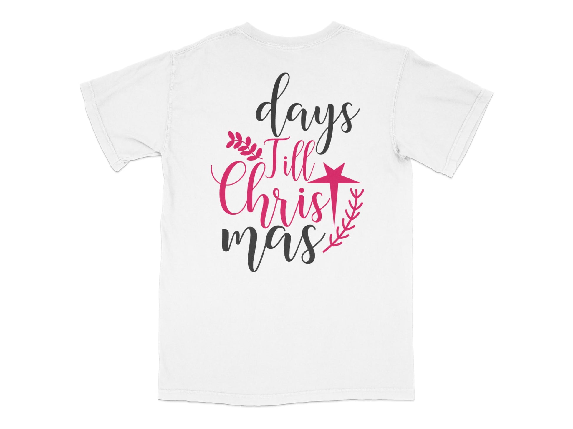 Days Till Christmas T-Shirt, Holiday Countdown Star and Berries Design, Festive White Tee