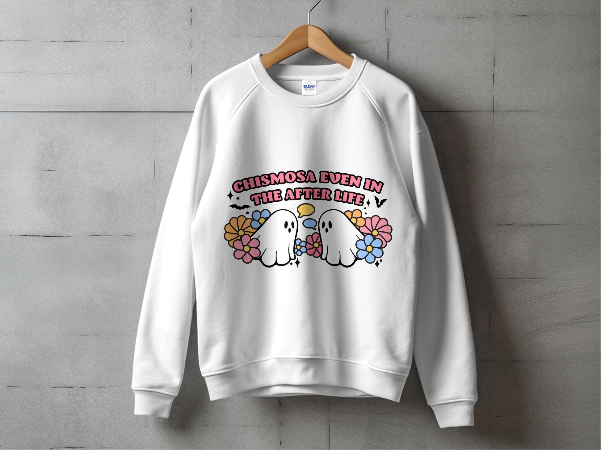 Chismosa Even in the Afterlife Sweatshirt, Cute Ghost Graphic Pullover, Floral Skull Women's Crewneck, Casual Fall Fashion Top