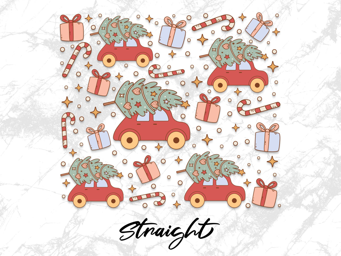 Christmas Pattern Wrapping Paper - Red Car, Tree, Gifts, Candy Canes Design - Holiday Gift Wrap