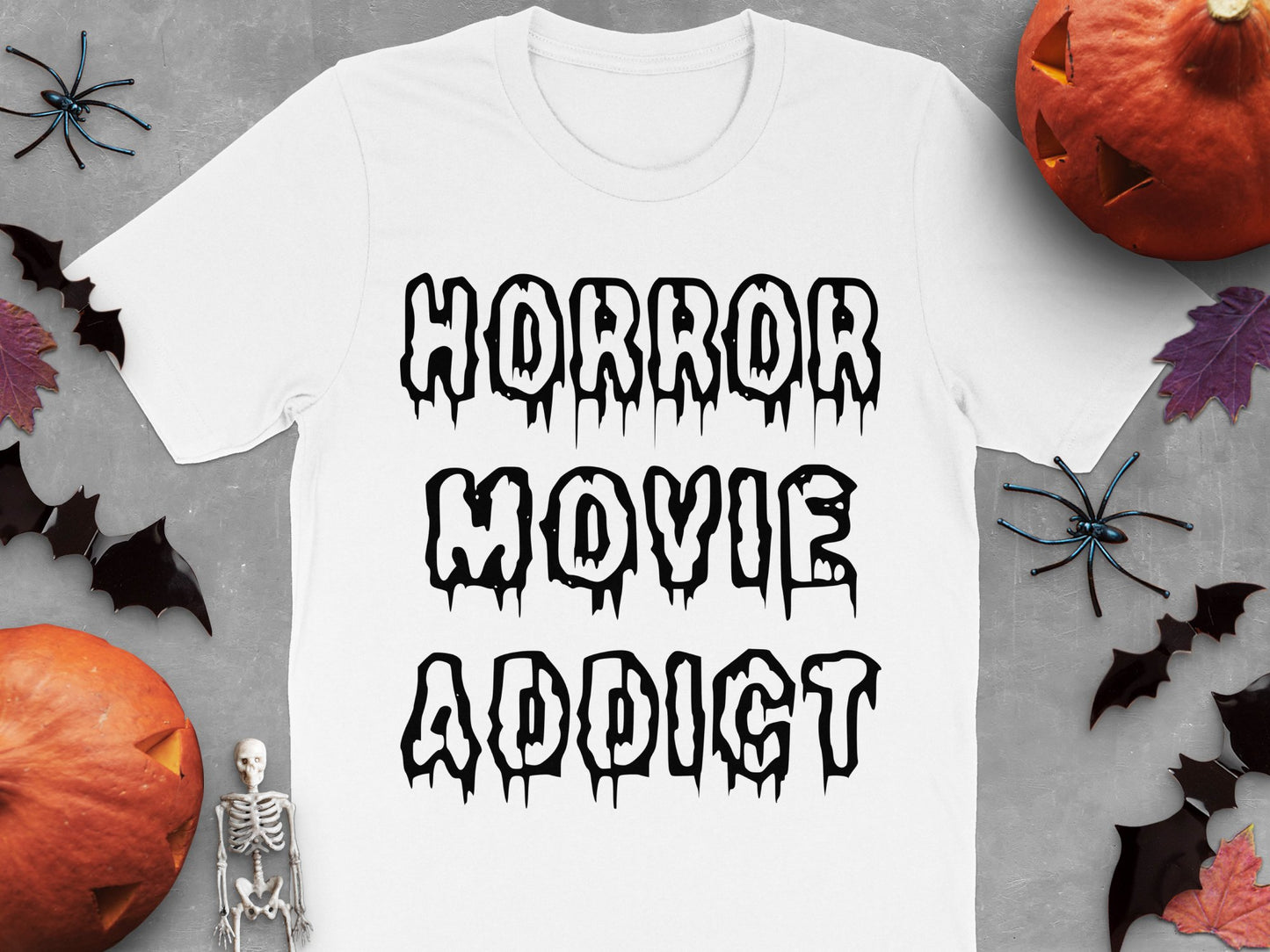 Horror Movie Addict T-Shirt, Halloween Themed Shirt, Scary Film Fan Tee, Unisex White Graphic Tee