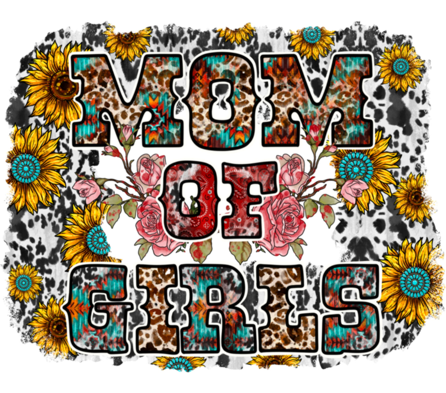 Colorful Floral Mom of Girls Typography Print, Sunflower and Rose Art, Unique Gift for Mother