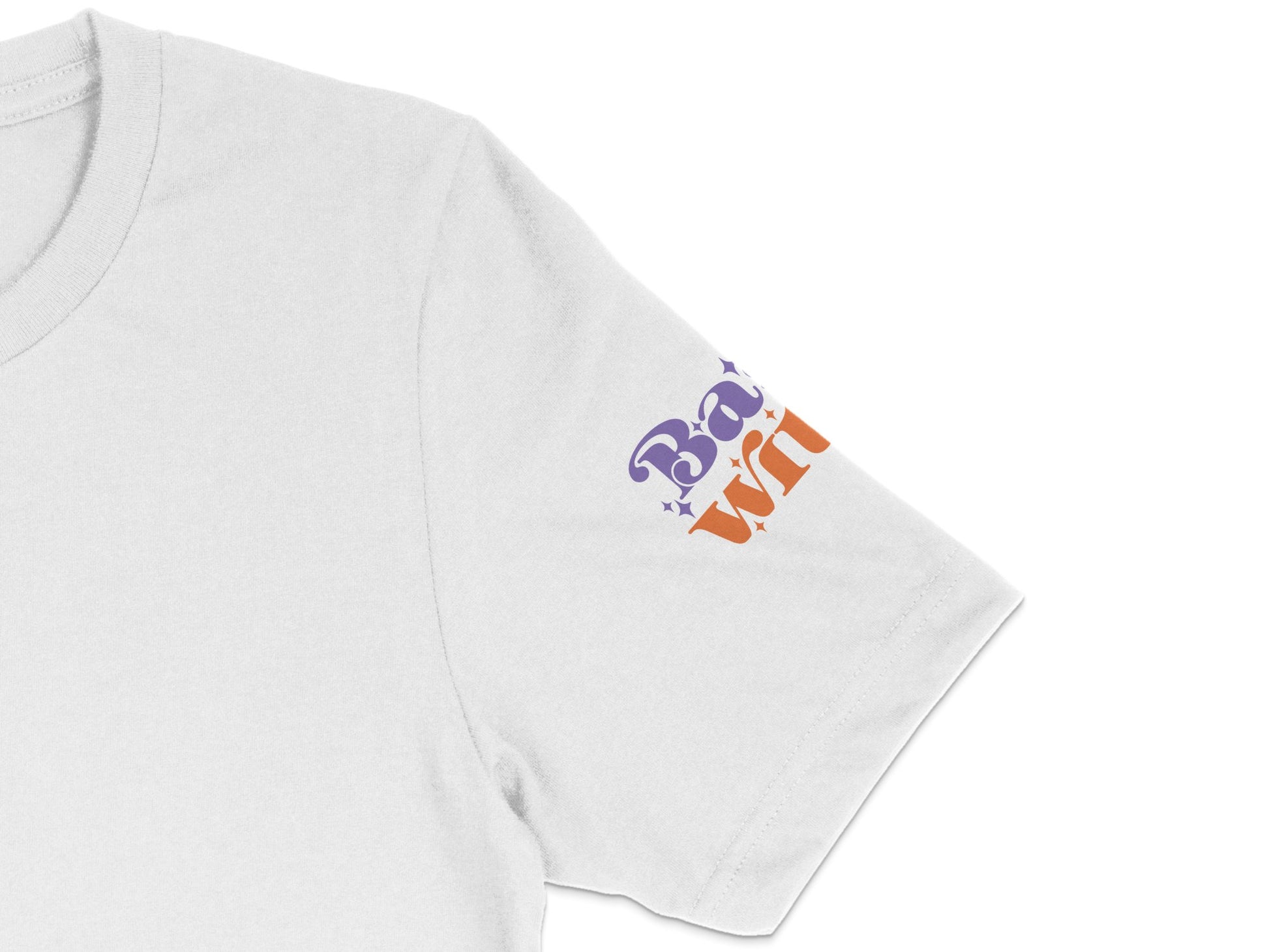 White T-shirt with Purple and Orange Abstract Design, Casual Unisex Cotton Tee, Artistic Graphic Print Shirt