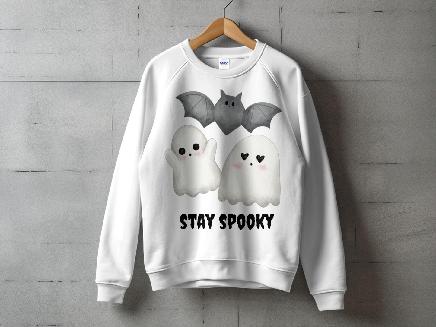 Cute Ghost and Bat Sweatshirt, Halloween Stay Spooky Pullover, Unisex Fall Apparel