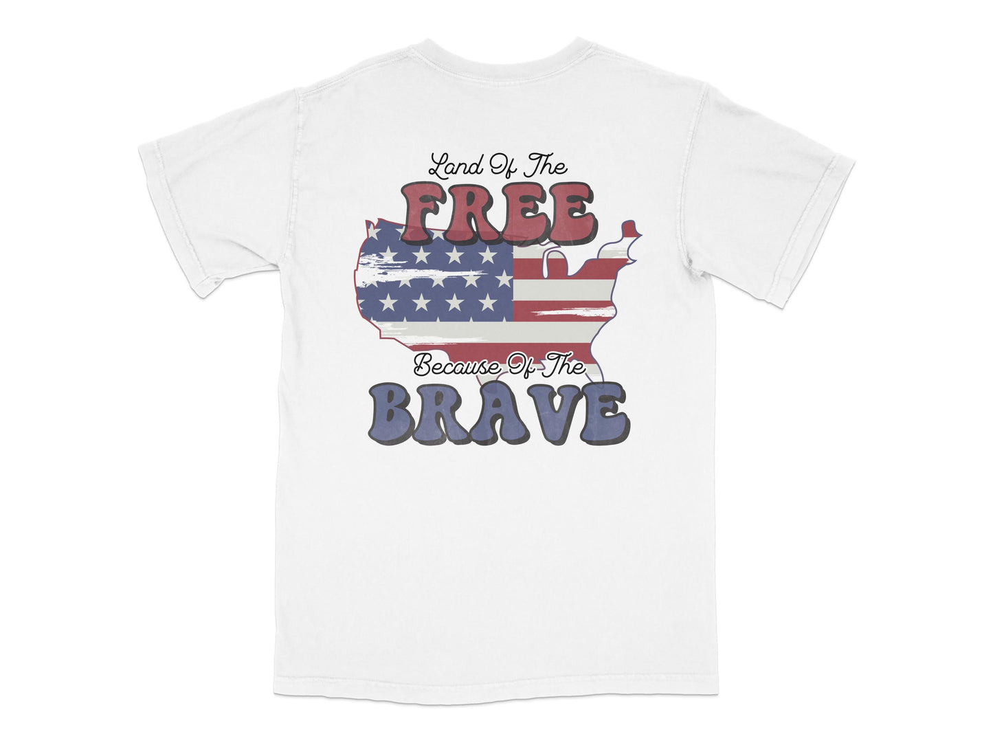 Patriotic T-Shirt, Land of the Free Because of the Brave, USA Flag, Unisex White Tee