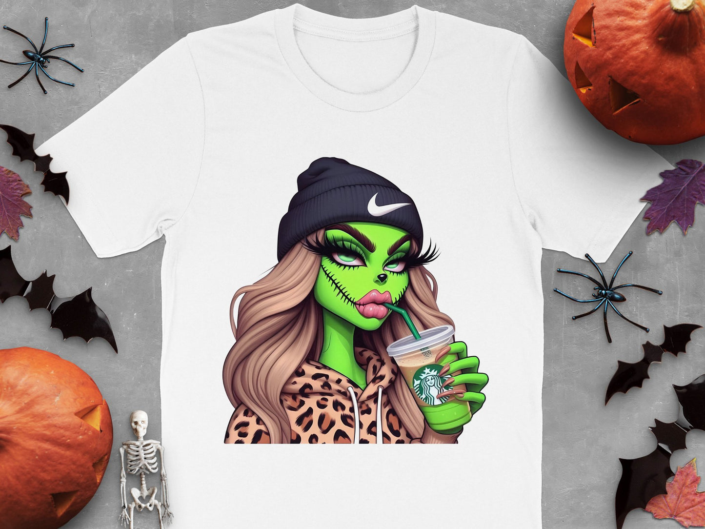 Halloween Zombie Girl T-Shirt, Gothic Leopard Print, Spooky Graphic Tee, Hipster Monster Fashion, Unique Horror Apparel