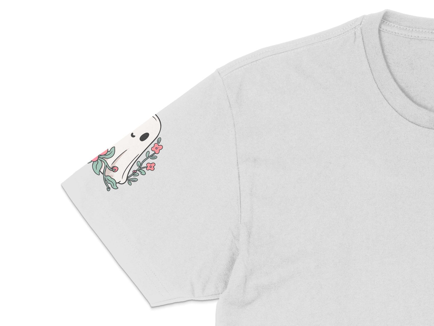 White T-Shirt with Cute Cartoon Whale and Flowers Graphic, Unisex Crew Neck Top