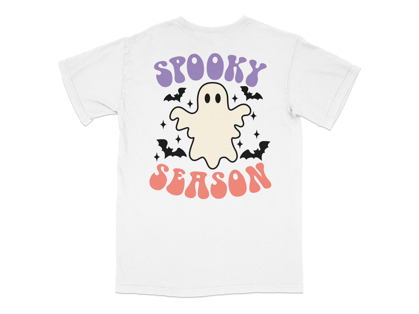 Spooky Season Ghost and Stars Halloween T-Shirt, Cute Fall Festival Apparel, Unisex Adult and Kids Sizes Available