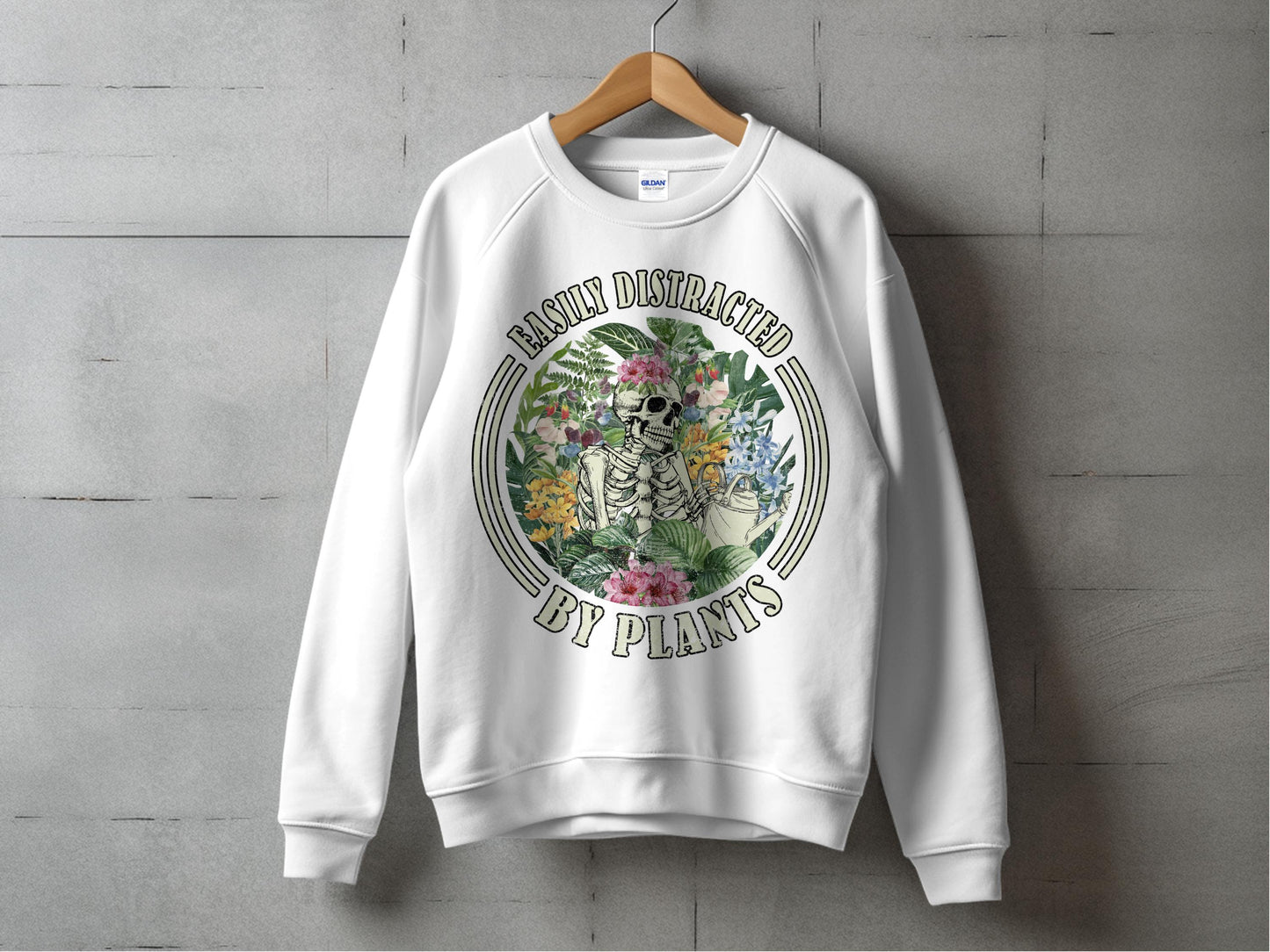 Easily Distracted by Plants Sweatshirt, Botanical Tiger Print, Cozy Unisex Pullover, Trendy Graphic Sweater, Casual Streetwear Top