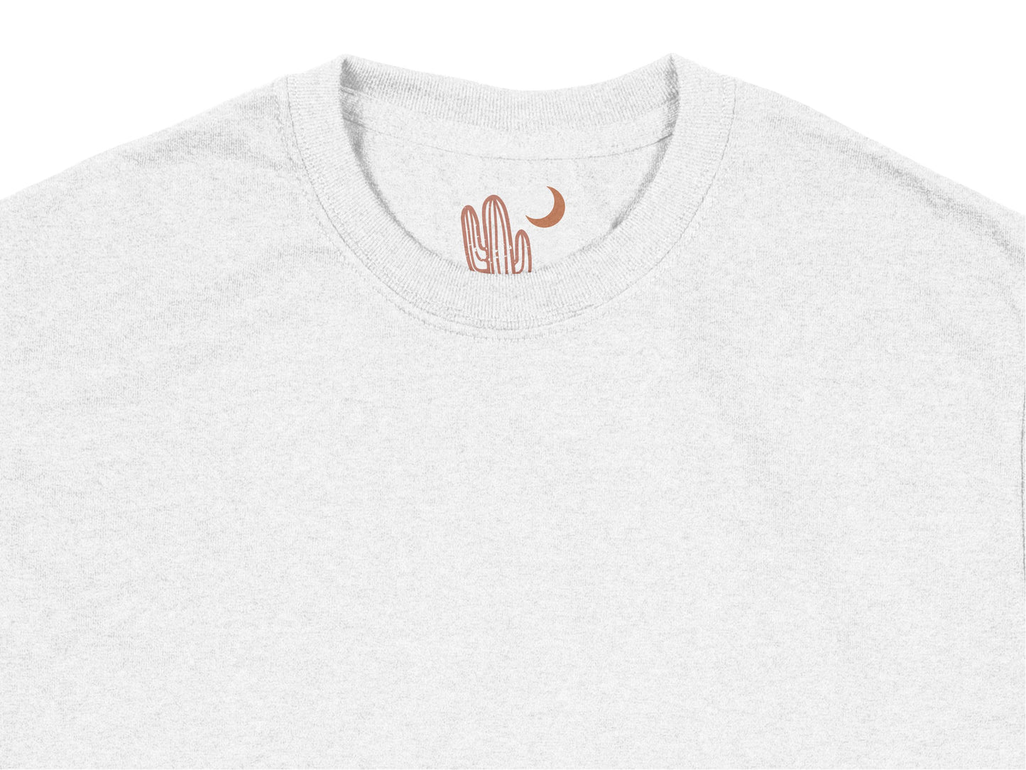 Minimalist Moon and Mountains Embroidery, Grey Crew Neck T-Shirt, Casual Unisex Fashion Tee, Soft Cotton Top