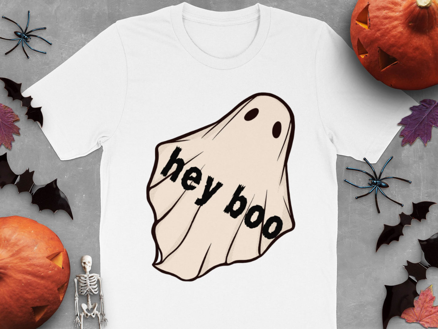 Cute Ghost T-Shirt 'Hey Boo' Halloween Costume Tee, Spooky Fun October Apparel for All Ages