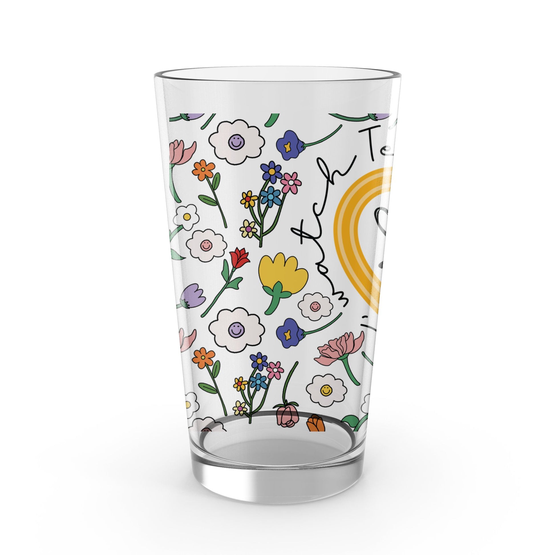 Colorful Floral Pattern Tumbler, Decorative Spring Flower Glass Cup, Unique Gift Idea