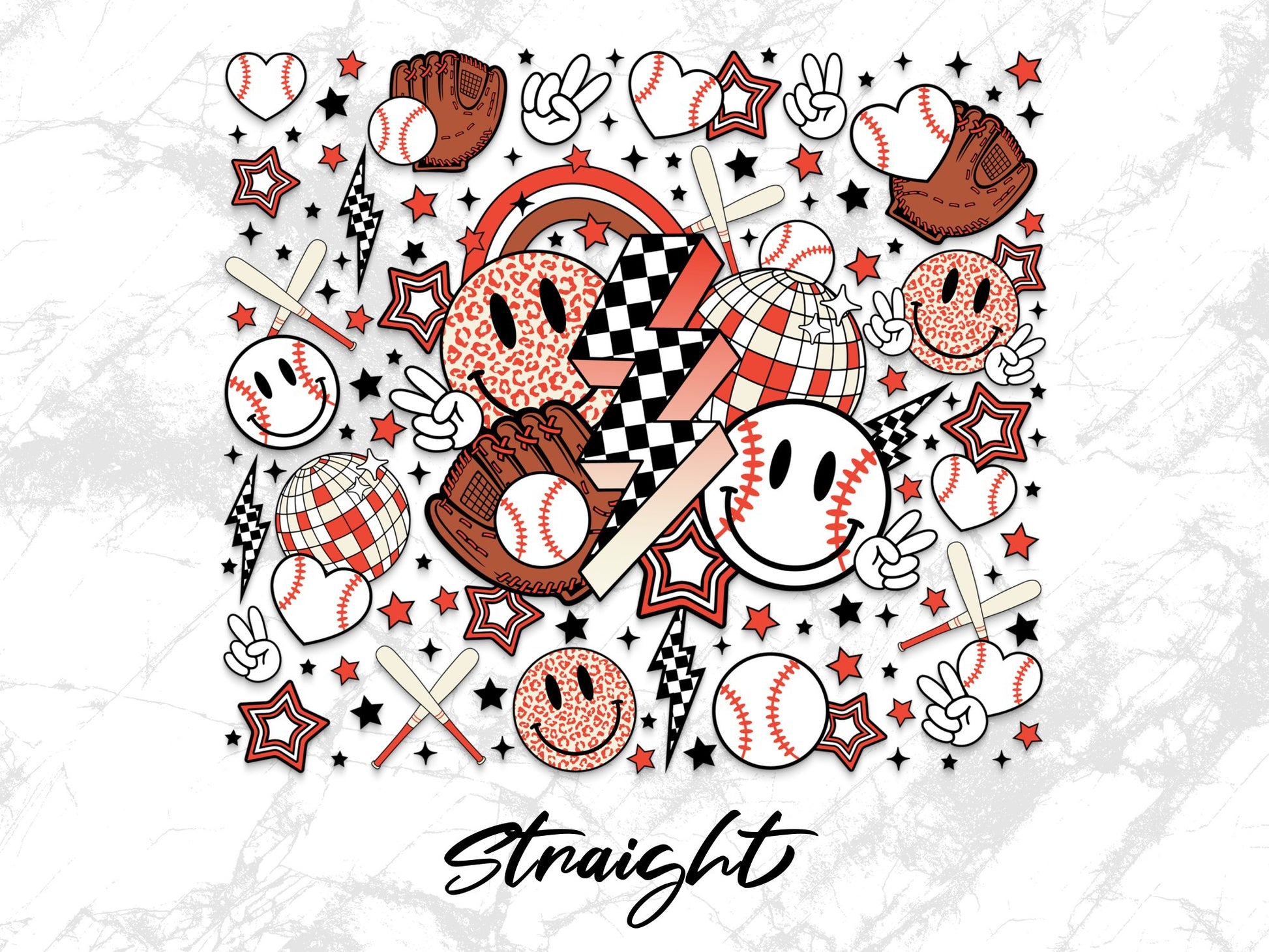 Baseball Theme Digital Print, Sports Clipart, Stars, Hearts, Gloves Design, Checkered Ball, DIY Crafts