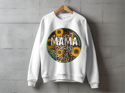 Mama Bear Sunflower Leopard Print Sweatshirt, Women's Casual Pullover, Trendy Mom Gift, Fall Fashion Top