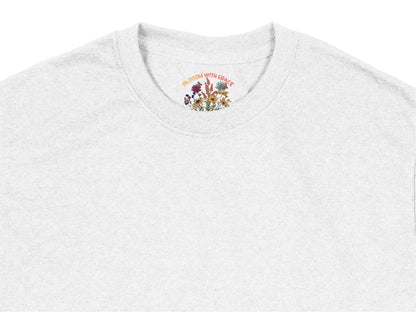Grey T-Shirt with Floral 'Bloom with Grace' Motif, Vintage Inspired Flower Graphic Tee, Soft Cotton Casual Wear for Women and Men