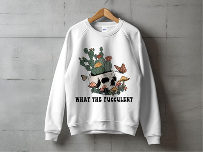 Funny Succulent Sweatshirt, Unisex Floral Skull Graphic Pullover, Casual Autumn Clothing, Unique Plant Lover Gift