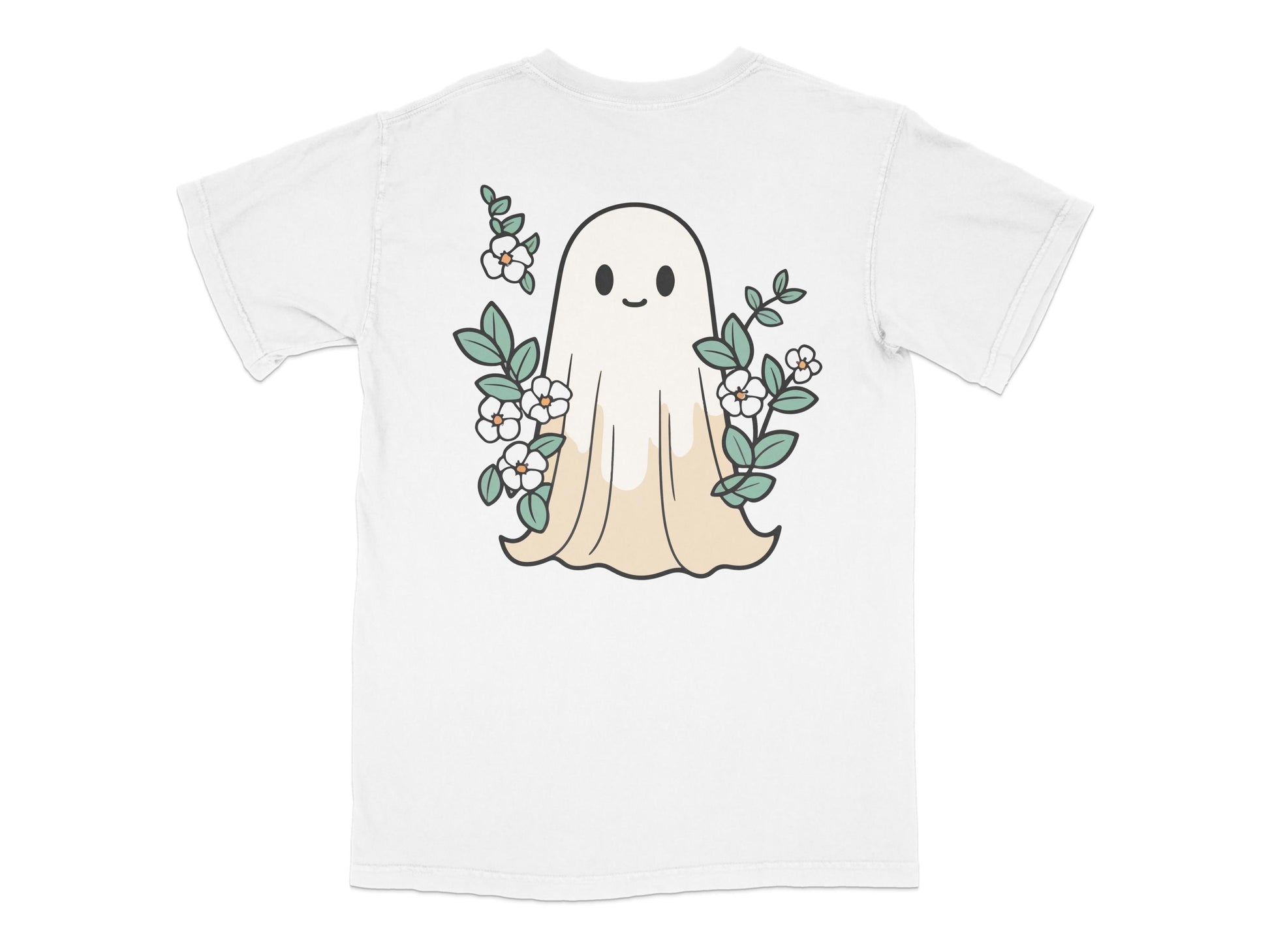 Cute Ghost T-Shirt, Floral Design, Aesthetic Spooky Tee, Ghost with Flowers, Unisex Graphic Shirt, Kids and Adults Sizes Available