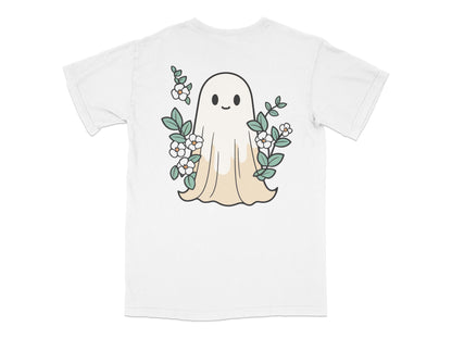 Cute Ghost T-Shirt, Floral Design, Aesthetic Spooky Tee, Ghost with Flowers, Unisex Graphic Shirt, Kids and Adults Sizes Available