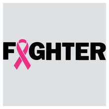 a pink ribbon with the word fighter on it