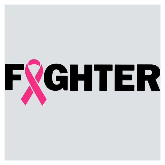 a pink ribbon with the word fighter on it