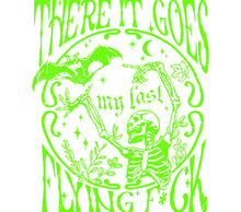 Gothic Skeleton and Bat Graphic T-Shirt, Spooky 'There It Goes My Last Flying F*ck' Design, Unique Halloween Apparel
