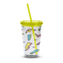 Colorful Lightning Bolt Design Travel Tumbler, Insulated Cup with Lid and Straw, Trendy Beverage Holder for Cold Drinks