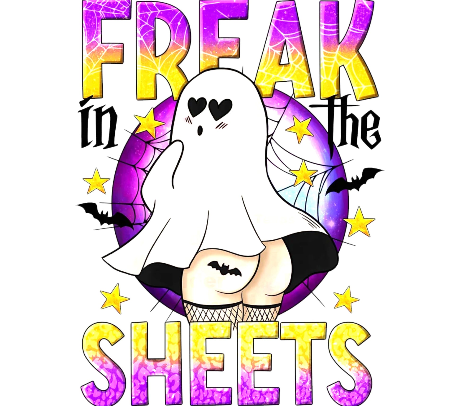 Colorful Freak in the Sheets Ghostly Artwork, Halloween Wall Decor, Cosmic Star Pattern, Unique Spooky Illustration, Fun Ghost Poster