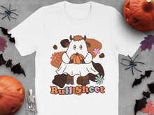 Halloween Themed T-Shirt Bull Cartoon Design, Autumn Pumpkin Graphic Tee, Funny Fall Casual Apparel