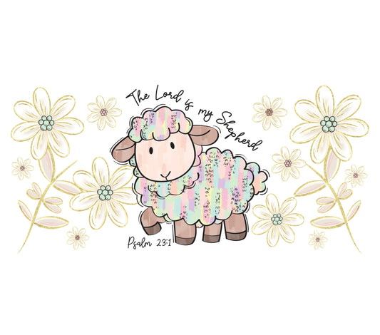 Christian Sheep Illustration with Flowers, The Lord is My Shepherd Psalm 23:1 Art Print