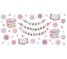 Just One More Chapter Book Lover Quote, Stacked Books and Flowers Art Print, Pink and Purple Wall Decor for Library or Bedroom