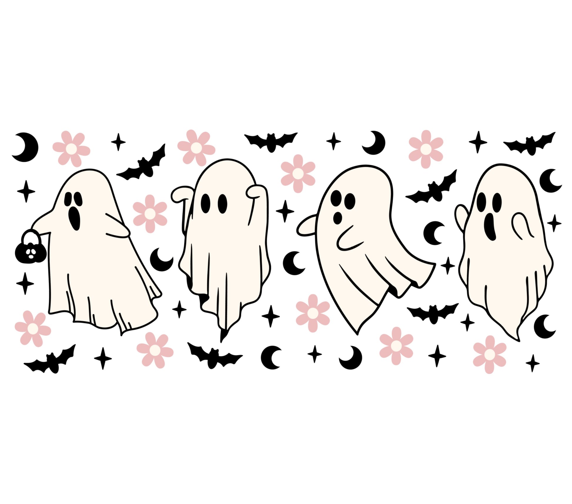 Cute Ghost and Bats Pattern Halloween Decorations, Spooky Wall Art Vinyl Stickers