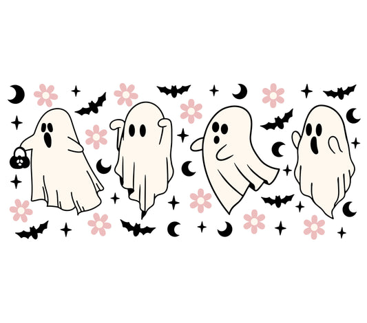 Cute Ghost and Bats Pattern Halloween Decorations, Spooky Wall Art Vinyl Stickers
