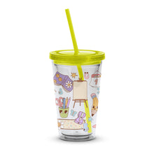 Kids Insulated Tumbler with Straw, Colorful Cartoon Space Theme, Reusable Drink Cup, 12 oz