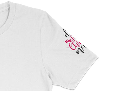 Women's White T-Shirt with Pink Cursive Embroidery, Casual Cotton Tee, Stylish Feminine Top, Everyday Wear