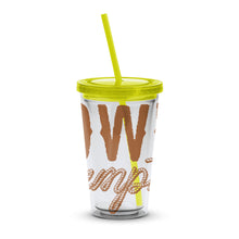 Designer Acrylic Tumbler with Straw, Summer Drink Cup, Travel Mug, Yellow Lid, Unique Lettering Design, Eco-Friendly Reusable Drinkware