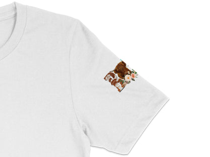 White T-Shirt with Horse Print, Floral Embellished Horse Graphic Tee, Casual Women's Fashion Top