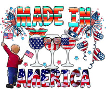 Patriotic 'Made in America' Graphic Art Print, Child with Flag, Fireworks, Festive Party Decor